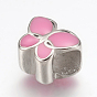 304 Stainless Steel Enamel European Beads, Large Hole Beads, Butterfly, Pink