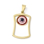 Vacuum Plating 304 Stainless Steel Resin Pendants, Golden, Rectangle Charms with Evil Eye