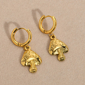 Vintage Mushroom Stainless Steel Earrings with 18K Gold Plating - Unique and Artistic Ear Accessories