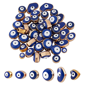 Chgcraft 60pcs 6 styles perles d'émail en alliage, coeur avec le mauvais œil, formes mixtes