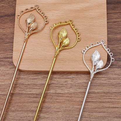 Iron Hair Stick Findings, with Alloy Flower and Loops