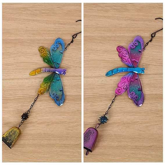 Dragonfly Glass Wind Chimes, Pendant Decorations, with Iron Findings