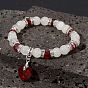 Natural Quartz Crystal & Glass Beaded Stretch Bracelet with Heart Charms for Valentine's Day