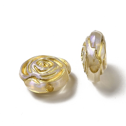 Perles acryliques plaquées, métal doré enlaça, fleur rose