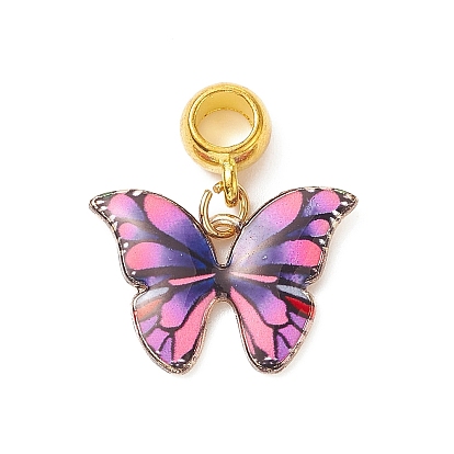 Butterfly Alloy Enamel European Dangle Charms, Large Hold Pendants, Golden