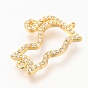 Brass Micro Pave Clear Cubic Zirconia Open Back Bezel Links Connectors, Long-Lasting Plated, Cat
