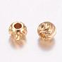 Brass Corrugated Beads, Round, Long-Lasting Plated, Real 24K Gold Plated