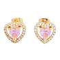 Cubic Zirconia Heart Stud Earrings, Golden Brass Jewelry for Women, Nickel Free