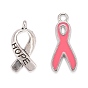 50Pcs 2 Styles Alloy Enamel Pendants, Platinum Plated October Breast Cancer Pink Awareness Ribbon & Antique Silver Plated Awareness  Ribbon with Word Hope