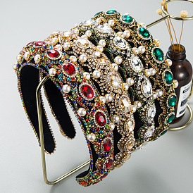 Diadema retro brillante con aleación, adornos de diamantes de imitación y perlas para mujer: accesorio para el cabello de moda urbana