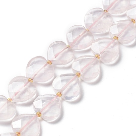 Natural Rose Quartz Beads Strands, Faceted Love Heart, with Seed Beads