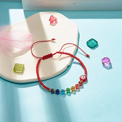 Плоский круглый браслет лэмпворк с плетеными бусинами от сглаза, стеклянные бусины регулируемый браслет для женщин