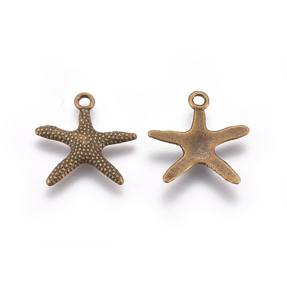 Tibetan Style Alloy Pendants, Lead Free and Cadmium Free, Starfish/Sea Stars, 19.5x19x2mm, Hole: 2mm