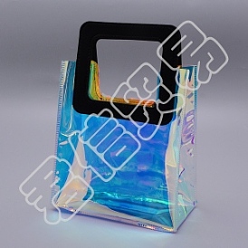 PVC Laser Transparent Bag, Tote Bag, with PU Leather Handles, for Gift or Present Packaging, Rectangle