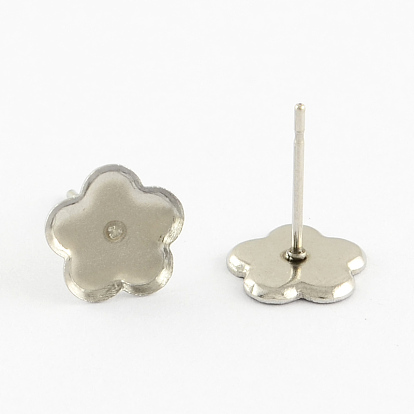 Flower Earring Enamel Settings 304 Stainless Steel Stud Earring Findings, 9x9x1mm