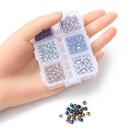 600pcs 6 couleurs galvanoplastie perles de verre transparentes, plein plaqué, facette, rondelle