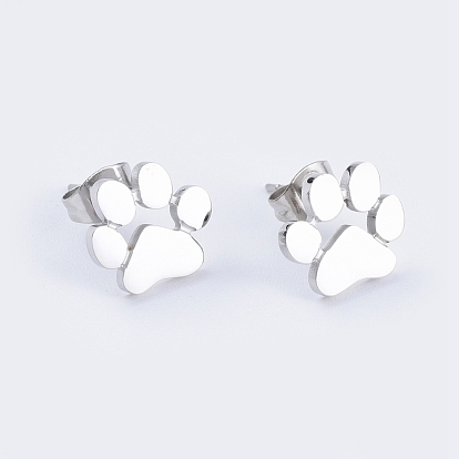 304 Stainless Steel Stud Earrings, Hypoallergenic Earrings, with Ear Nuts, Dog Paw Prints