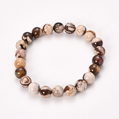 Bracelets élastiques en perles de jaspe zèbre naturel, ronde