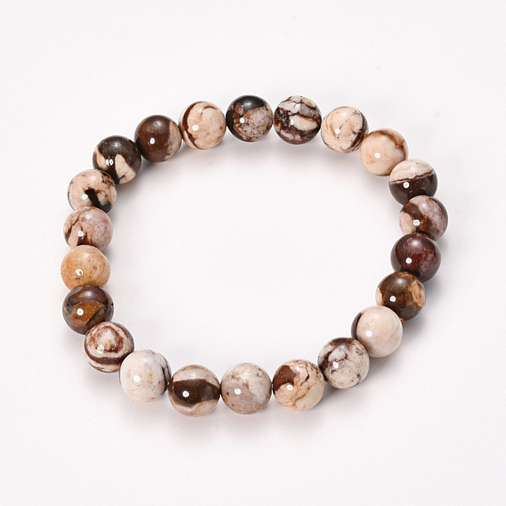 Bracelets élastiques en perles de jaspe zèbre naturel, ronde