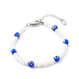 Round Glass Beaded Bracelet, with Evil Eye Lampwork Beads