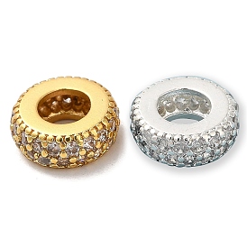 Crémaillère en laiton placage zircone cubique perles européennes, Perles avec un grand trou   , plaqué longue durée, sans plomb et sans cadmium, colonne