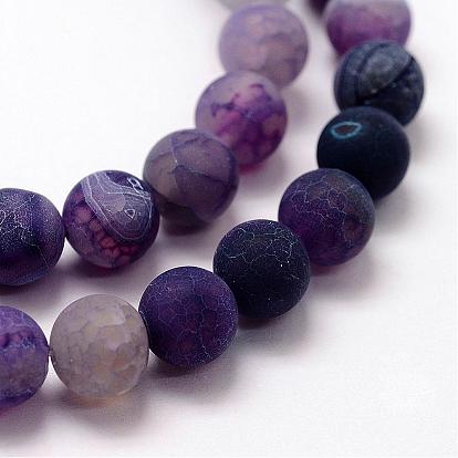 Frosted Natural Weathered Agate Beads Strands, Round, Dyed & Heated