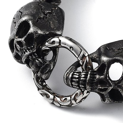 304 bracelets en acier inoxydable avec chaînes à chevrons et tête de mort pour hommes et femmes