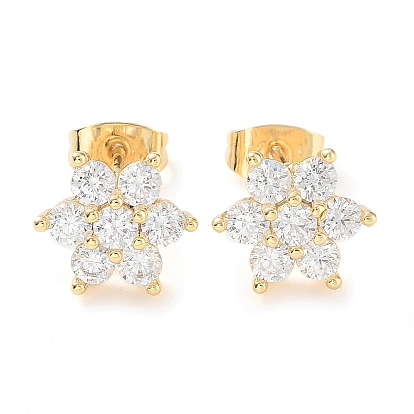 Brass Micro Pave Cubic Zirconia Stud Earrings, Snowflake Jewelry for Women