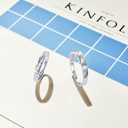 Shegrace anillos de dedo de plata de ley ajustables 925 para pareja, platinado