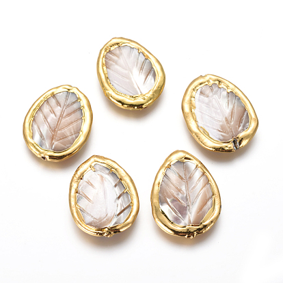 Shell Beads, with Golden Plated Brass Findings, Leaf