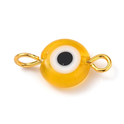 Connecteurs de liens au chalumeau, avec épingle à œil en laiton plaqué or, rond et plat avec des mauvais œil