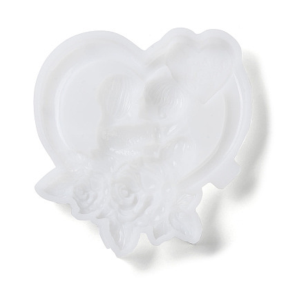 Corazón del Día de San Valentín con amantes y flores, decoración de pared diy, moldes de silicona, moldes de resina, para la fabricación artesanal de resina uv y resina epoxi