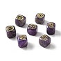 7Pcs 7 Styles Natural Amethyst Beads, with Long-Lasting Plated Golden Tone Brass Chakra Pattern Slices, Lead Free & Cadmium Free, No Hole, Cube