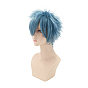 Short Blue Anime Cosplay Wigs, Synthetic Hero Wigs for Makeup Costume, with Bang