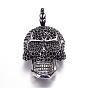 316 Surgical Stainless Steel Big Pendants, with Rhinestones, Skull