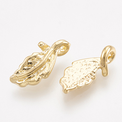 Brass Charms, Leaf, Real 18K Gold Plated