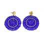 Handmade Woven Glass Beads Dangle Stud Earrings, with 304 Stainless Steel Findings and Ear Nuts/Earring Back, Flat Round