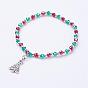 Christmas Themed Charm Bracelets, with Iron, Faceted Glass Beads and Alloy Pendants