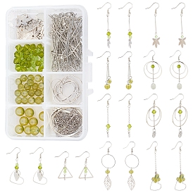 Sunnyclue 169 pièces bricolage kits de fabrication de boucles d'oreilles sur le thème vert, y compris les perles à facettes en verre, pendentifs en fer et alliage, pendentifs en filigrane de laiton et chaînes de câbles et crochets de boucle d'oreille