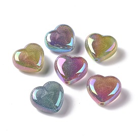 УФ-покрытие Радужные радужные бусины из АБС-пластика с блестками, сердце