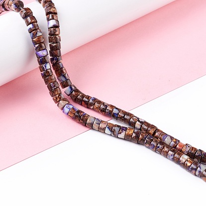 Brins de perles synthétiques assemblées de bronzite et de jaspe impérial, teint, perles heishi, Plat rond / disque