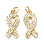 Brass Micro Pave Clear Cubic Zirconia Pendants, with Jump Ring, Long-Lasting Plated, Awareness Ribbon Shape