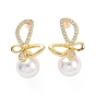 Boucles d'oreilles pendantes papillon en zircone cubique transparente avec perle en plastique, bijoux en laiton pour femmes, sans cadmium et sans plomb