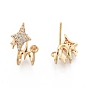 Brass Pave Clear Cubic Zirconia Stud Earring Findings, for Half Drilled Beads, Star, Cadmium Free & Nickel Free & Lead Free