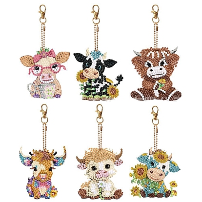 Cattle DIY Pendant Decoration Diamond Painting Kit, Including Resin Rhinestones Bag, Diamond Sticky Pen, Tray Plate, Glue Clay and Metal Findings