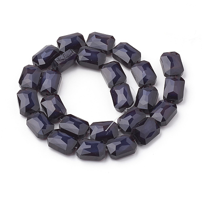 Perles de verre opaques de couleur unie, facette, rectangle octogone