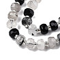 Natural Black Rutilated Quartz Beads Strands, with Seed Beads, Faceted, Rondelle