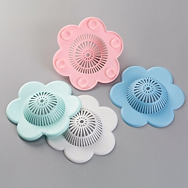 PVC Hair Stopper Shower Drain Covers, Bathtub and Shower Drain Protectors with Suction Cups, Flower