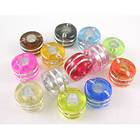 Metal Enlaced Acrylic Beads, Column, 9x6mm, Hole: 3.5mm, about 1700pcs/500g