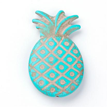 Perles de turquoise synthétiques, teint, ananas